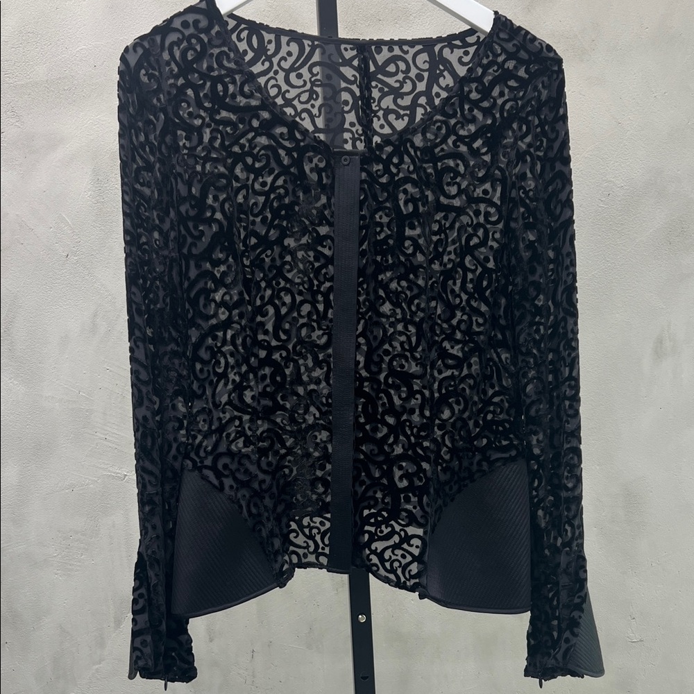 Elegant Black Flocked Brocade Women Top